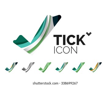 Set of abstract OK and tick icons, business logotype concepts, clean modern geometric design. Created with transparent abstract wave lines