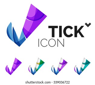 Conjunto de iconos abstractos OK y tick, conceptos de logotipo empresarial, diseño geométrico moderno y limpio. Creado con líneas de onda abstractas transparentes