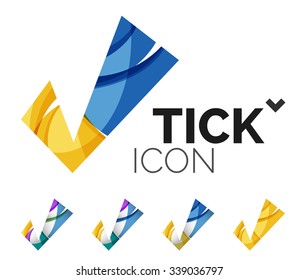 Conjunto de iconos abstractos OK y tick, conceptos de logotipo empresarial, diseño geométrico moderno y limpio. Creado con líneas de onda abstractas transparentes