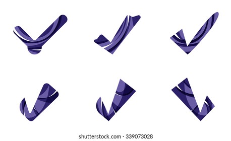 Conjunto de iconos abstractos OK y tick, conceptos de logotipo empresarial, diseño geométrico moderno y limpio. Creado con líneas de onda abstractas transparentes