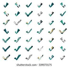 Set of abstract OK and tick icons, business logotype concepts, clean modern geometric design. Created with transparent abstract wave lines
