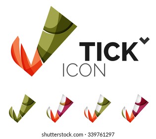 Conjunto de iconos abstractos OK y tick, conceptos de logotipo empresarial, diseño geométrico moderno y limpio. Creado con líneas de onda abstractas transparentes