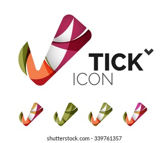 Conjunto de iconos abstractos OK y tick, conceptos de logotipo empresarial, diseño geométrico moderno y limpio. Creado con líneas de onda abstractas transparentes