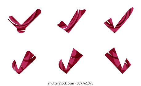 Set of abstract OK and tick icons, business logotype concepts, clean modern geometric design. Created with transparent abstract wave lines