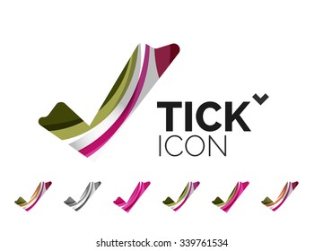 Set of abstract OK and tick icons, business logotype concepts, clean modern geometric design. Created with transparent abstract wave lines