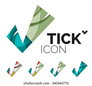 Set of abstract OK and tick icons, business logotype concepts, clean modern geometric design. Created with transparent abstract wave lines