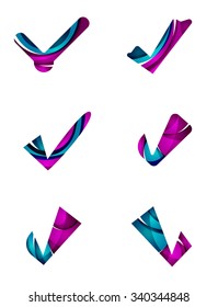 Conjunto de iconos abstractos OK y tick, conceptos de logotipo empresarial, diseño geométrico moderno y limpio. Creado con líneas de onda abstractas transparentes