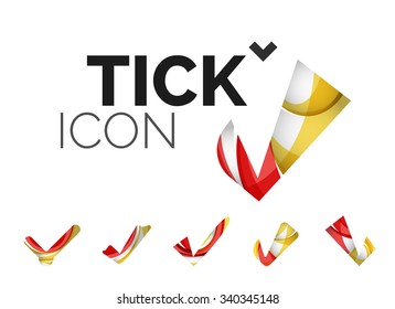 Conjunto de iconos abstractos OK y tick, conceptos de logotipo empresarial, diseño geométrico moderno y limpio. Creado con líneas de onda abstractas transparentes
