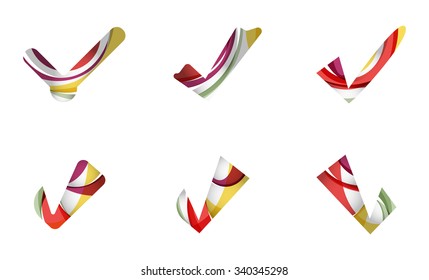 Conjunto de iconos abstractos OK y tick, conceptos de logotipo empresarial, diseño geométrico moderno y limpio. Creado con líneas de onda abstractas transparentes