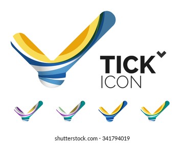 Conjunto de iconos abstractos OK y tick, conceptos de logotipo empresarial, diseño geométrico moderno y limpio. Creado con líneas de onda abstractas transparentes