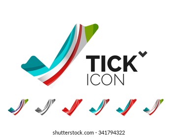 Set of abstract OK and tick icons, business logotype concepts, clean modern geometric design. Created with transparent abstract wave lines