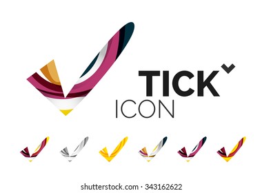 Set of abstract OK and tick icons, business logotype concepts, clean modern geometric design. Created with transparent abstract wave lines