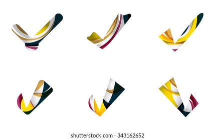 Set of abstract OK and tick icons, business logotype concepts, clean modern geometric design. Created with transparent abstract wave lines