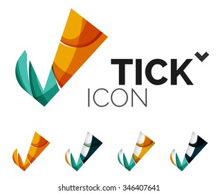 Set of abstract OK and tick icons, business logotype concepts, clean modern geometric design. Created with transparent abstract wave lines