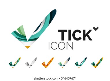 Set of abstract OK and tick icons, business logotype concepts, clean modern geometric design. Created with transparent abstract wave lines