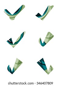Set of abstract OK and tick icons, business logotype concepts, clean modern geometric design. Created with transparent abstract wave lines