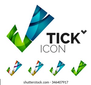 Set von abstrakten OK- und Tick-Icons, Business-Logotype-Konzepte, sauberes modernes geometrisches Design. Mit transparenten abstrakten Wellenlinien erstellt