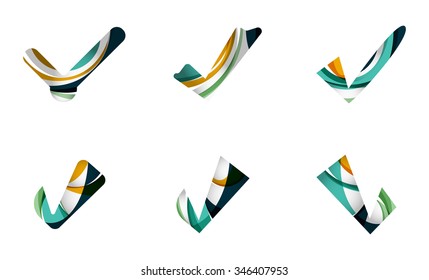Set of abstract OK and tick icons, business logotype concepts, clean modern geometric design. Created with transparent abstract wave lines