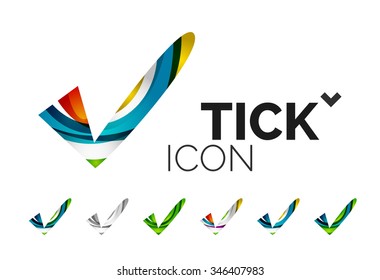 Set von abstrakten OK- und Tick-Icons, Business-Logotype-Konzepte, sauberes modernes geometrisches Design. Mit transparenten abstrakten Wellenlinien erstellt