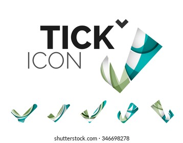 Set of abstract OK and tick icons, business logotype concepts, clean modern geometric design. Created with transparent abstract wave lines
