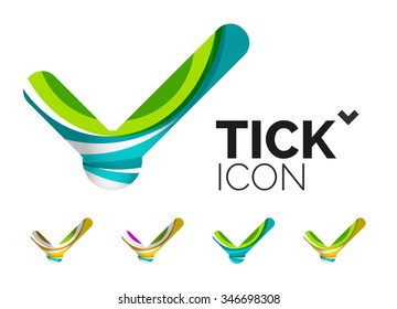 Conjunto de iconos abstractos OK y tick, conceptos de logotipo empresarial, diseño geométrico moderno y limpio. Creado con líneas de onda abstractas transparentes