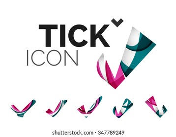 Set of abstract OK and tick icons, business logotype concepts, clean modern geometric design. Created with transparent abstract wave lines