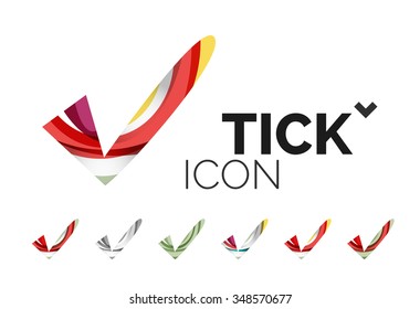 Conjunto de iconos abstractos OK y tick, conceptos de logotipo empresarial, diseño geométrico moderno y limpio. Creado con líneas de onda abstractas transparentes