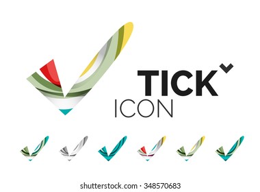 Set of abstract OK and tick icons, business logotype concepts, clean modern geometric design. Created with transparent abstract wave lines