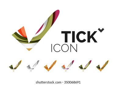 Set of abstract OK and tick icons, business logotype concepts, clean modern geometric design. Created with transparent abstract wave lines