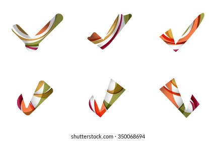 Conjunto de iconos abstractos OK y tick, conceptos de logotipo empresarial, diseño geométrico moderno y limpio. Creado con líneas de onda abstractas transparentes