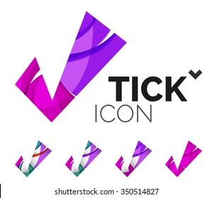 Set von abstrakten OK- und Tick-Icons, Business-Logotype-Konzepte, sauberes modernes geometrisches Design. Mit transparenten abstrakten Wellenlinien erstellt