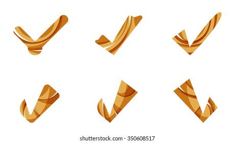 Conjunto de iconos abstractos OK y tick, conceptos de logotipo empresarial, diseño geométrico moderno y limpio. Creado con líneas de onda abstractas transparentes