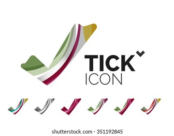 Conjunto de iconos abstractos OK y tick, conceptos de logotipo empresarial, diseño geométrico moderno y limpio. Creado con líneas de onda abstractas transparentes
