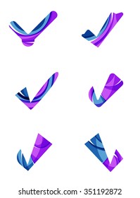Conjunto de iconos abstractos OK y tick, conceptos de logotipo empresarial, diseño geométrico moderno y limpio. Creado con líneas de onda abstractas transparentes