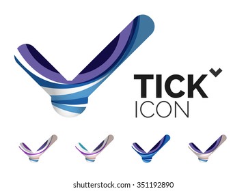 Set of abstract OK and tick icons, business logotype concepts, clean modern geometric design. Created with transparent abstract wave lines