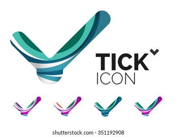 Conjunto de iconos abstractos OK y tick, conceptos de logotipo empresarial, diseño geométrico moderno y limpio. Creado con líneas de onda abstractas transparentes