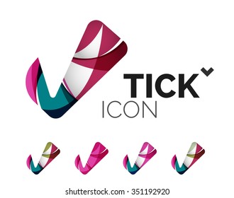 Set of abstract OK and tick icons, business logotype concepts, clean modern geometric design. Created with transparent abstract wave lines