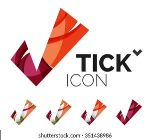 Set of abstract OK and tick icons, business logotype concepts, clean modern geometric design. Created with transparent abstract wave lines