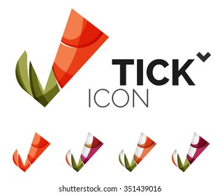 Set of abstract OK and tick icons, business logotype concepts, clean modern geometric design. Created with transparent abstract wave lines