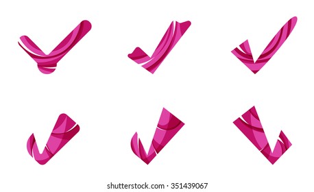 Conjunto de iconos abstractos OK y tick, conceptos de logotipo empresarial, diseño geométrico moderno y limpio. Creado con líneas de onda abstractas transparentes