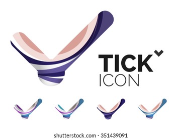 Conjunto de iconos abstractos OK y tick, conceptos de logotipo empresarial, diseño geométrico moderno y limpio. Creado con líneas de onda abstractas transparentes