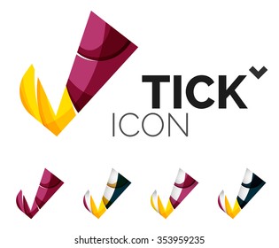 Conjunto de iconos abstractos OK y tick, conceptos de logotipo empresarial, diseño geométrico moderno y limpio. Creado con líneas de onda abstractas transparentes