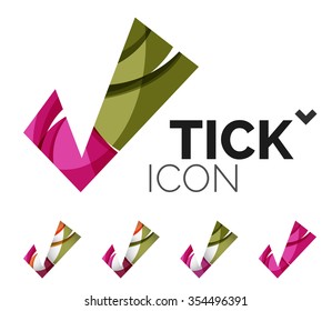 Set von abstrakten OK- und Tick-Icons, Business-Logotype-Konzepte, sauberes modernes geometrisches Design. Mit transparenten abstrakten Wellenlinien erstellt