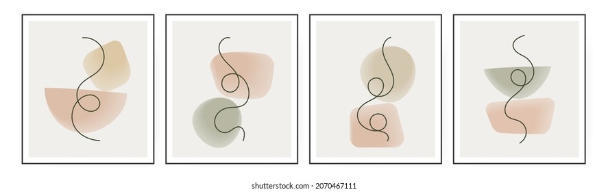 Conjunto de arte abstracto de diseño de una línea. Dibujo moderno de una línea. Decoración creativa arte mural minimalista. Composiciones pintadas a mano artísticas. Ilustración vectorial.

