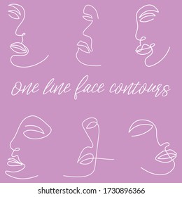 Set of abstract one line face drawings