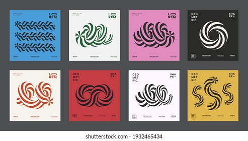 Set of Abstract Optical Illusion 3d Shapes. Modern Geometric Covers. Trendy vector elements.  