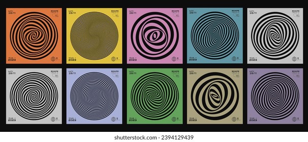 Set Of Abstract Optical Illusion Circle Shapes Vector Design. 