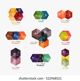 Conjunto de plantillas de navegación de opciones abstractas. Elementos de los diseños de navegación de folletos, volantes o diseños web de negocios