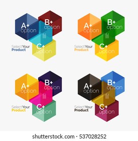 Conjunto de plantillas de navegación de opciones abstractas. Elementos de los diseños de navegación de folletos, volantes o diseños web de negocios