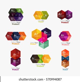 Set of abstract option navigation templates. Elements of business brochure, flyer or web design navigation layouts